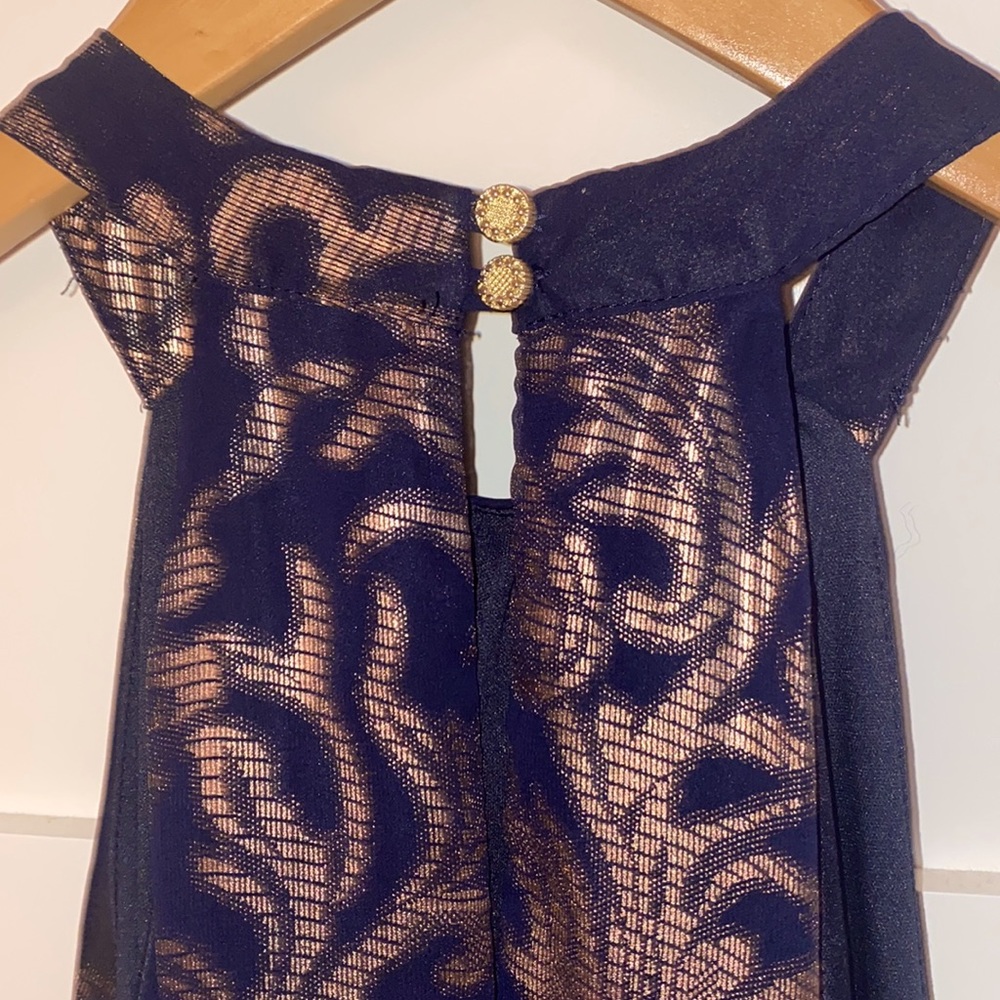 Gorgeous navy and metallic dress! Size S - Picture 3 of 4